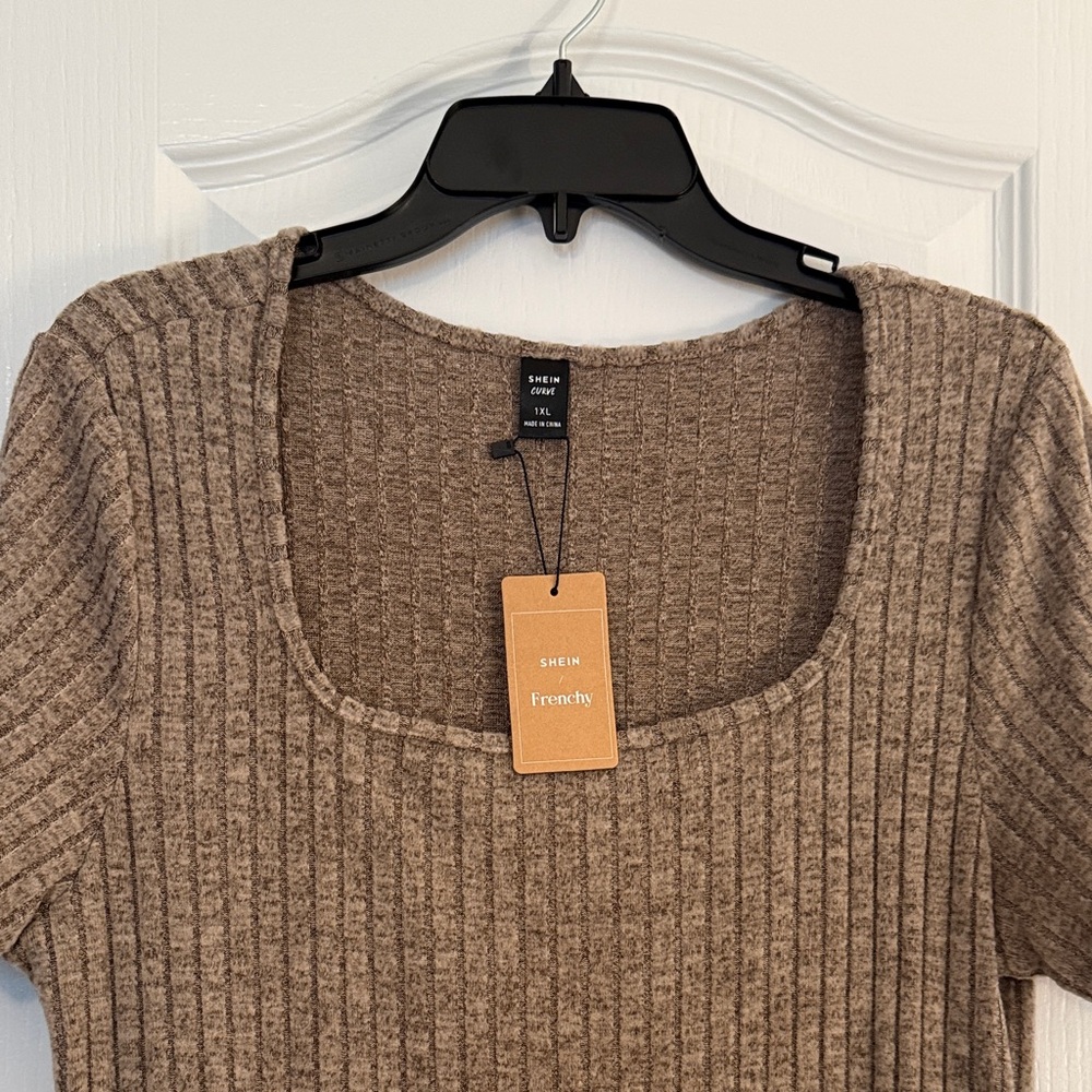 Ribbed Knit Tan Midi Dress - Picture 4 of 4